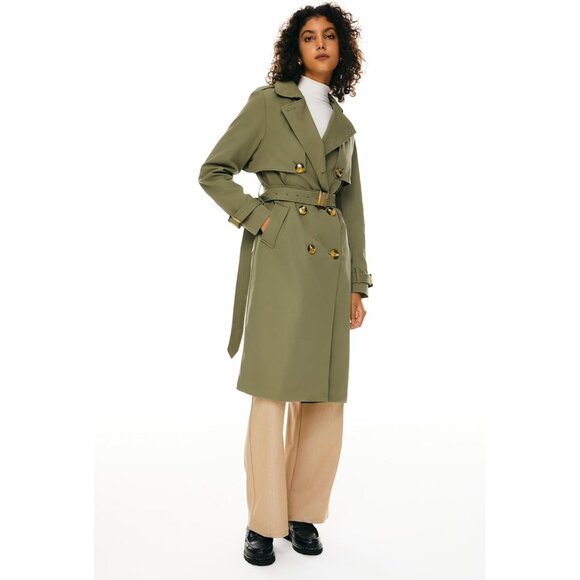 Women's Green Length Double Breasted Trench Coat Lapel Jacket With Belt - Picture 8 of 8